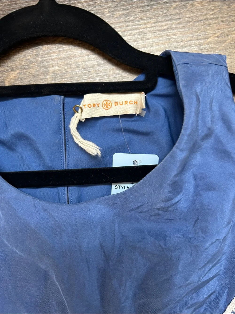 Tory Burch Blue Sleeveless Dress with White Lace Trim